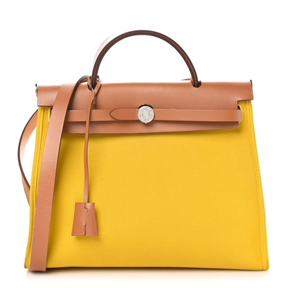 Hermes Vache Hunter Toile Herbag Zip 31 PM Lime Naturel 1 of 10