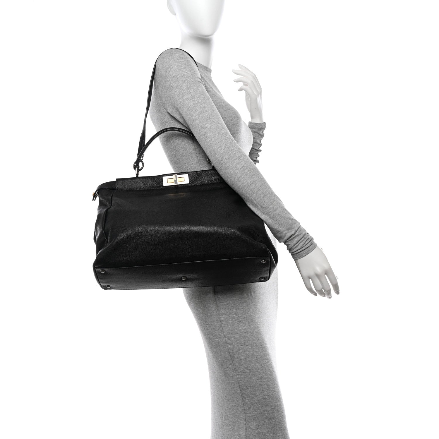 Fendi Goatskin Zucca Large Peekaboo Iconic Satchel Black Tobacco 2 of 9