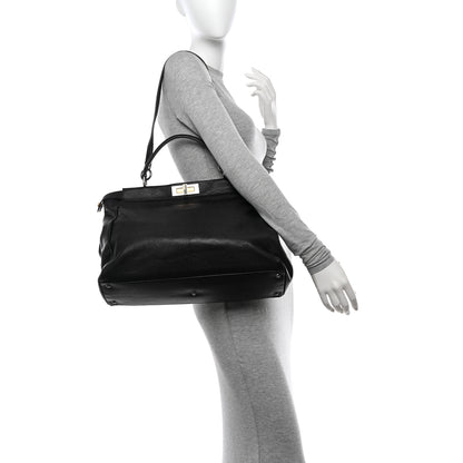 Fendi Goatskin Zucca Large Peekaboo Iconic Satchel Black Tobacco 2 of 9