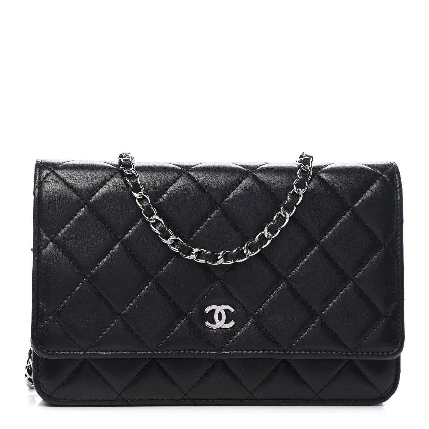 Lambskin Quilted Wallet On Chain WOC Black