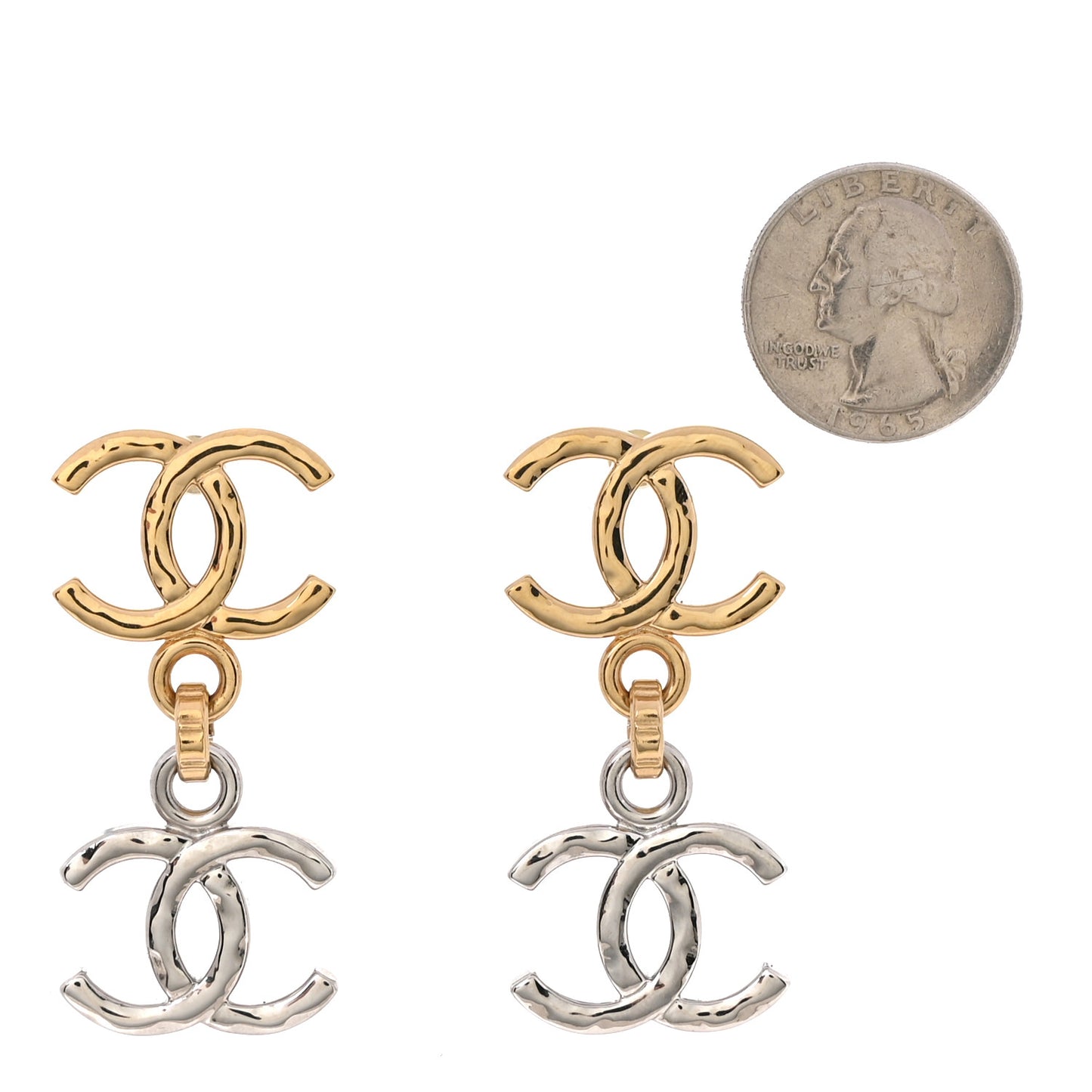 Metal CC Pendant Drop Earrings Gold Silver