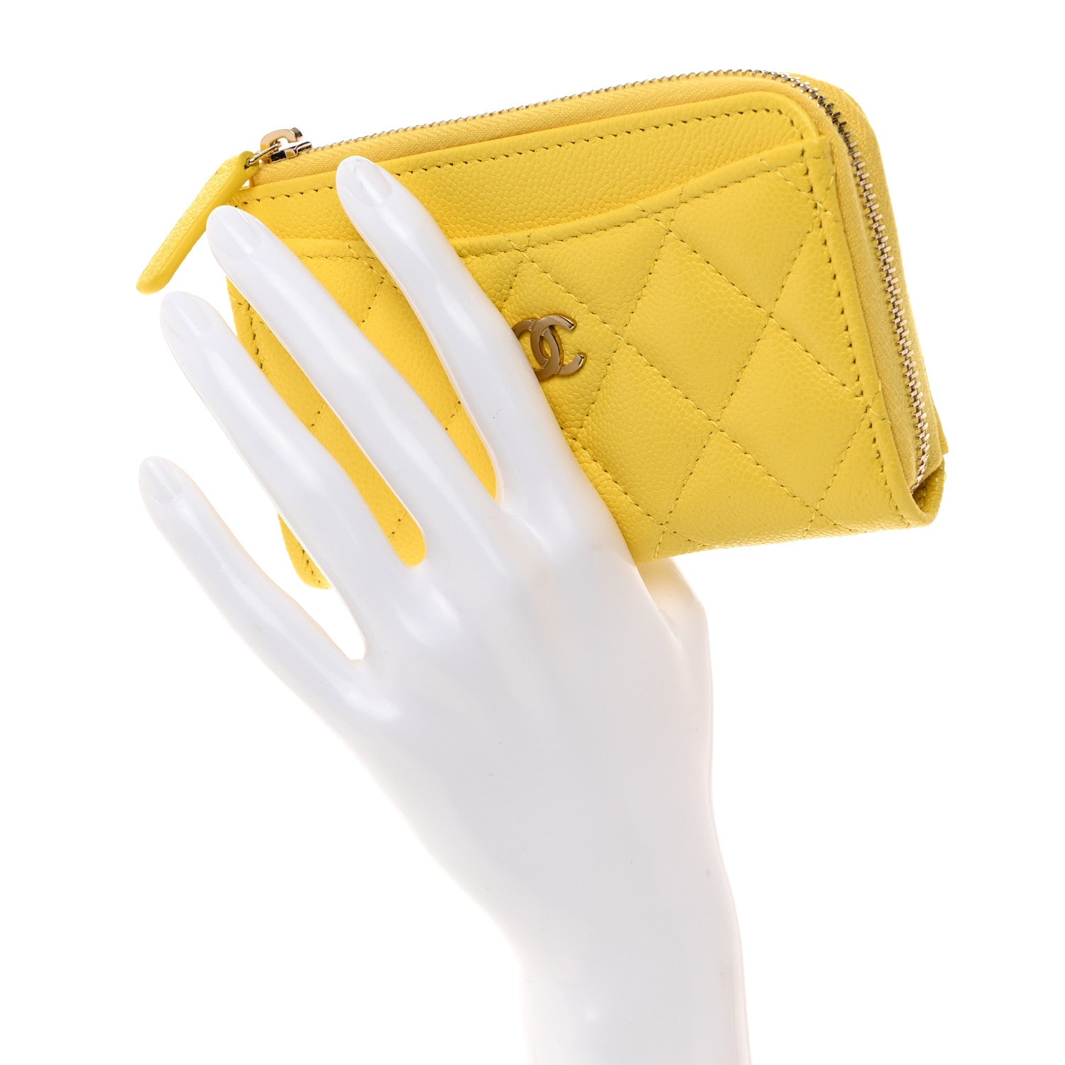 Chanel Caviar Quilted CC Zip Around Card Holder Yellow 2 of 7