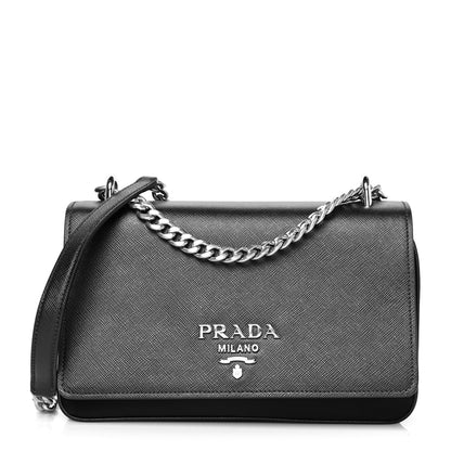 Prada Saffiano Tessuto Nylon Chain Shoulder Bag Black 1 of 11