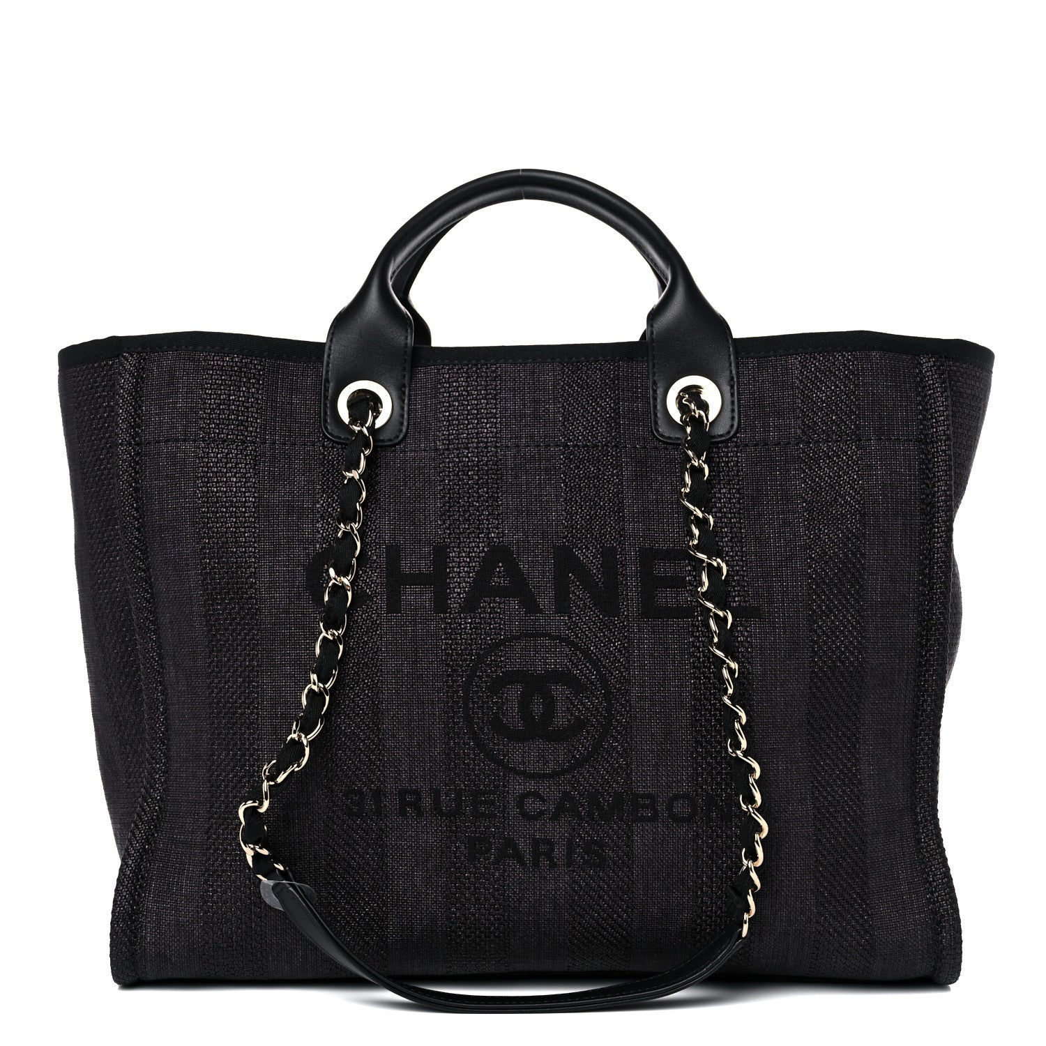 Chanel Mixed Fibers Calfskin Striped Medium Deauville Tote Black 1 of 18