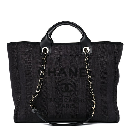 Chanel Mixed Fibers Calfskin Striped Medium Deauville Tote Black 1 of 18