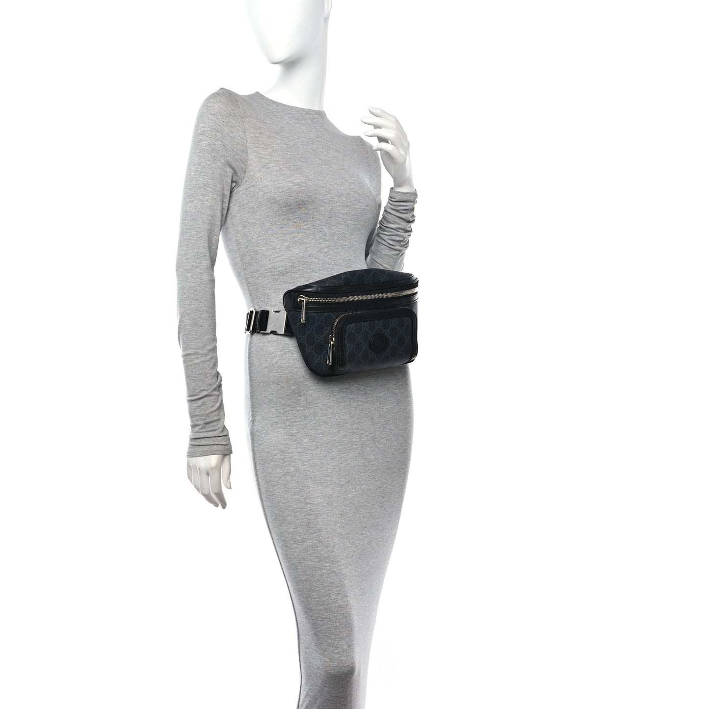 GG Supreme Monogram Textured Calfskin Retro Interlocking G Belt Bag Black