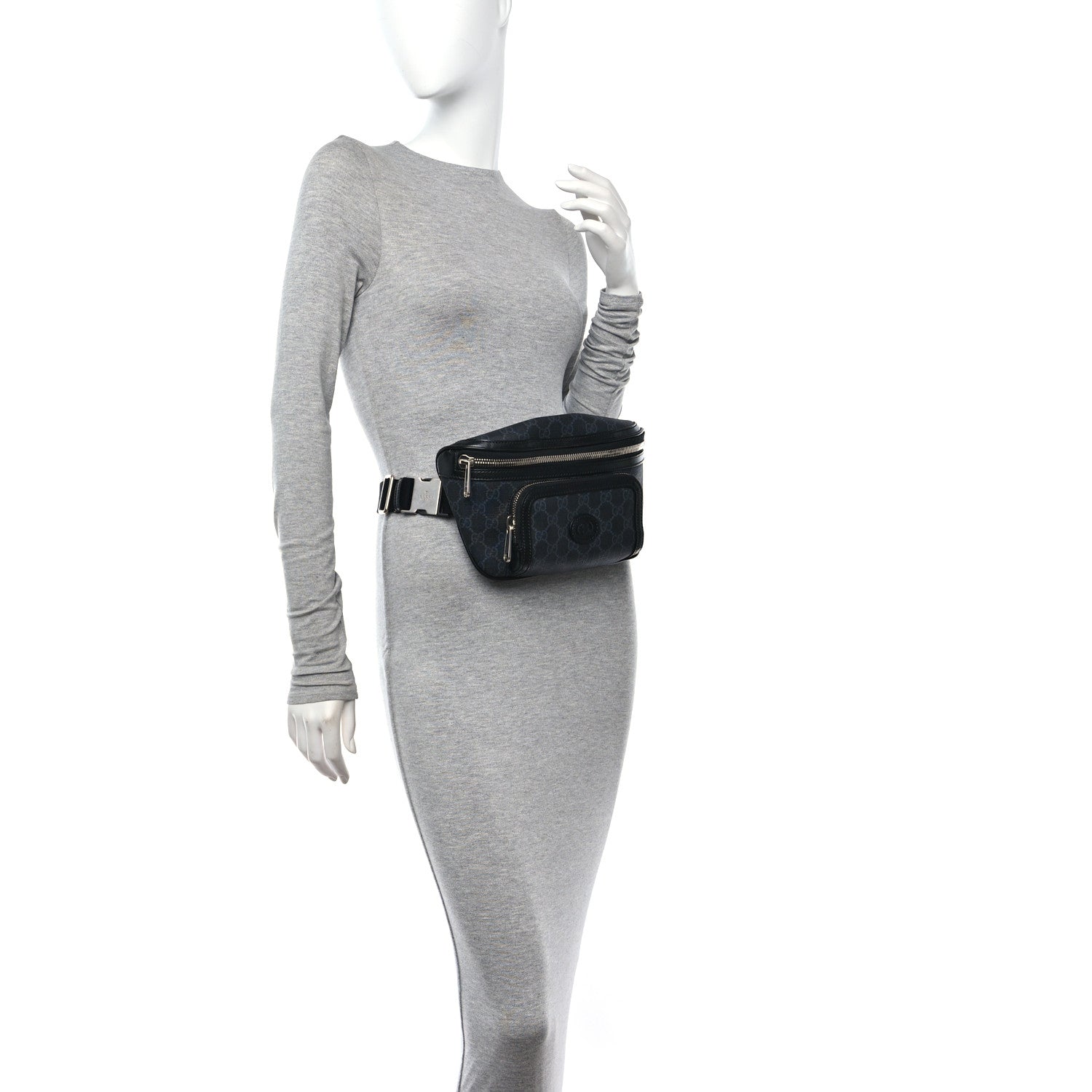 Gucci GG Supreme Monogram Textured Calfskin Retro Interlocking G Belt Bag Black 2 of 11