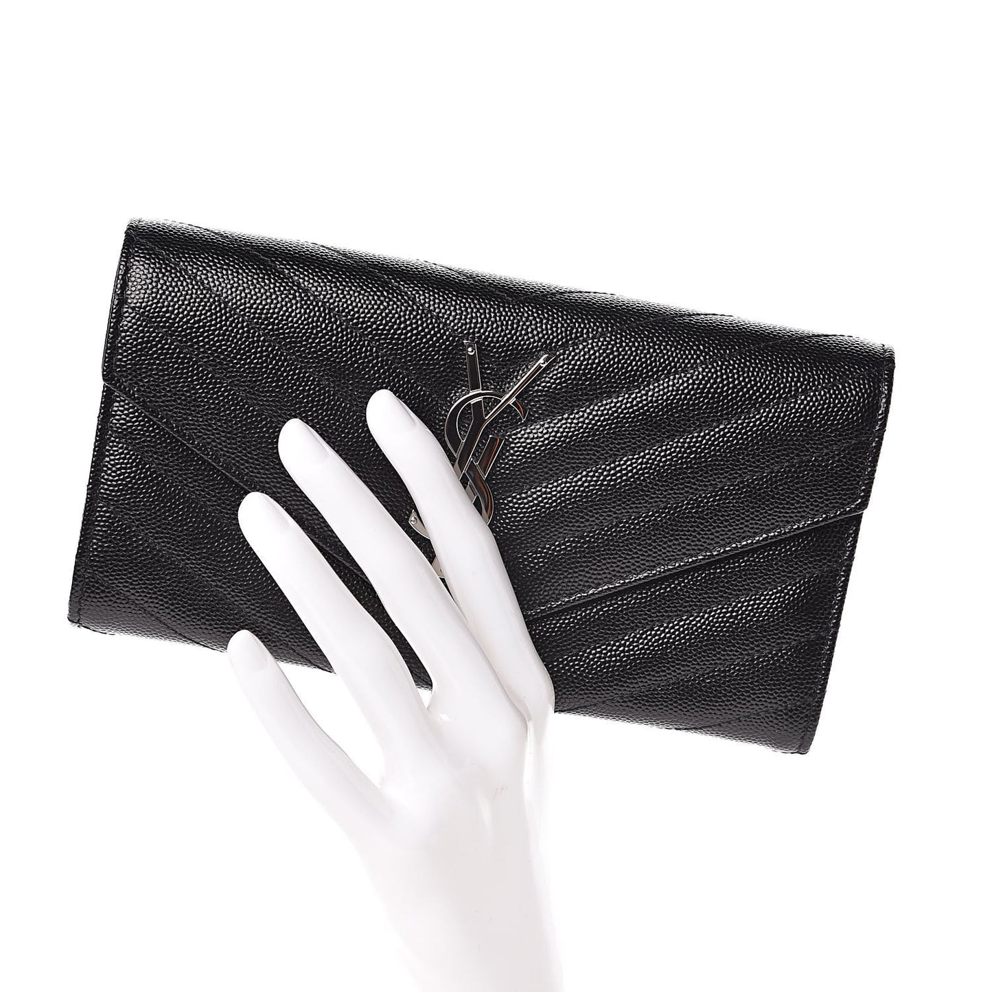 Grain De Poudre Matelasse Chevron Monogram Flap Wallet Black