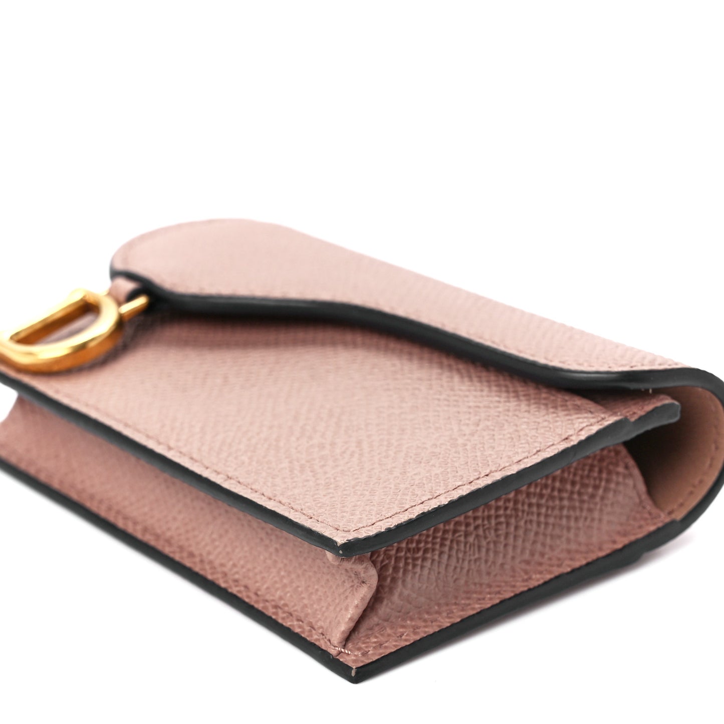 Grained Calfskin Saddle Card Holder Blush