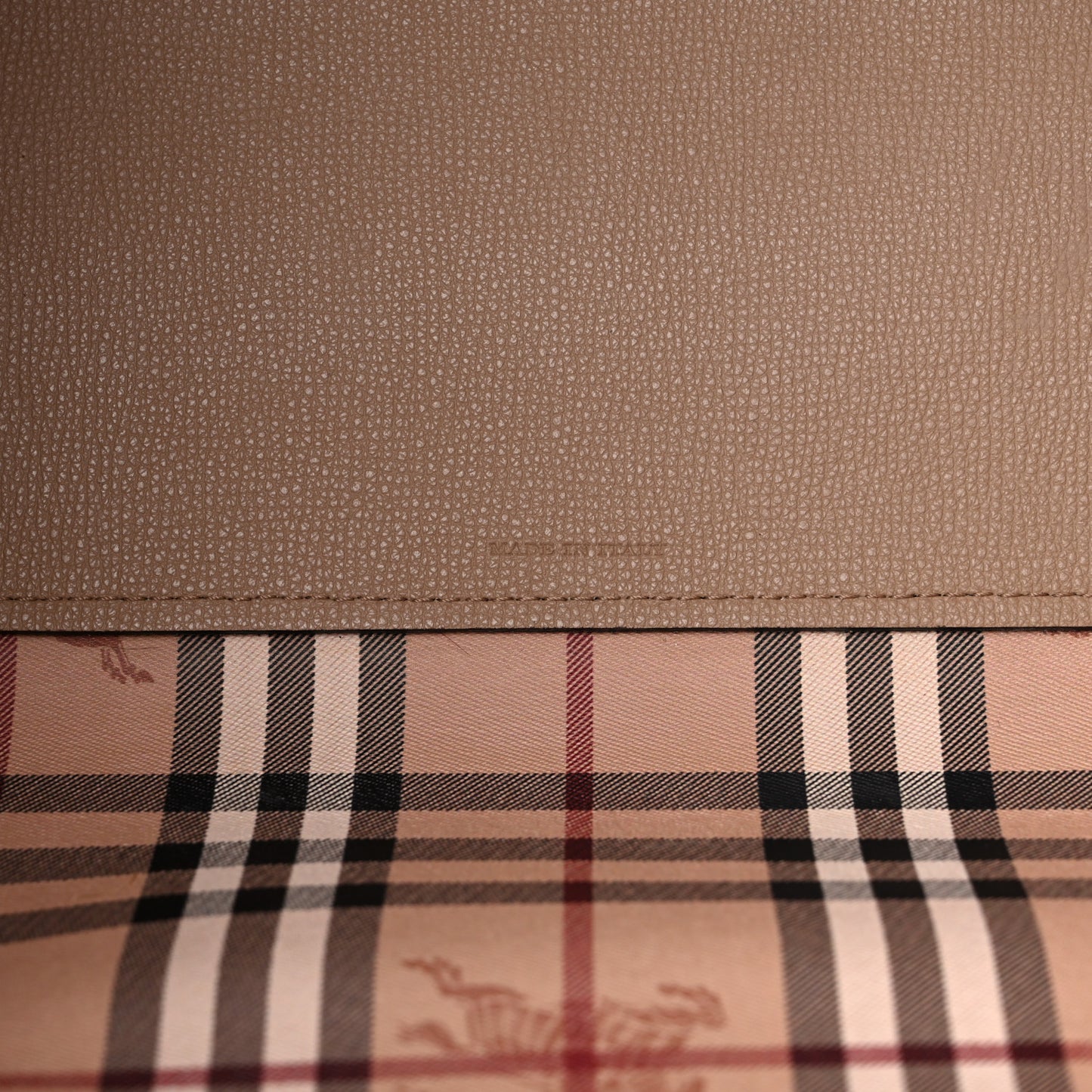 Grainy Calfskin Haymarket Check Medium Reversible Tote Camel