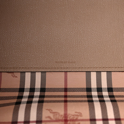 Burberry Grainy Calfskin Haymarket Check Medium Reversible Tote Camel 6 of 17