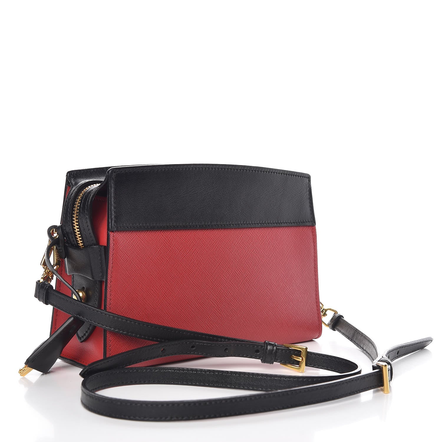 Prada Saffiano City Calfskin Esplanade Crossbody Bag Fuoco Black 3 of 9