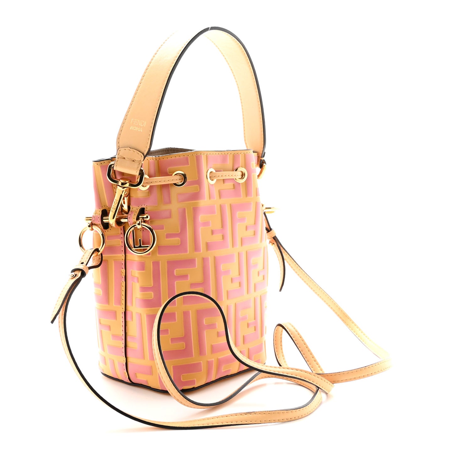 Vitello Liberty F is Fendi Bi-Color FF 1974 Embossed Mini Mon Tresor Bucket Bag Savana Lollypop