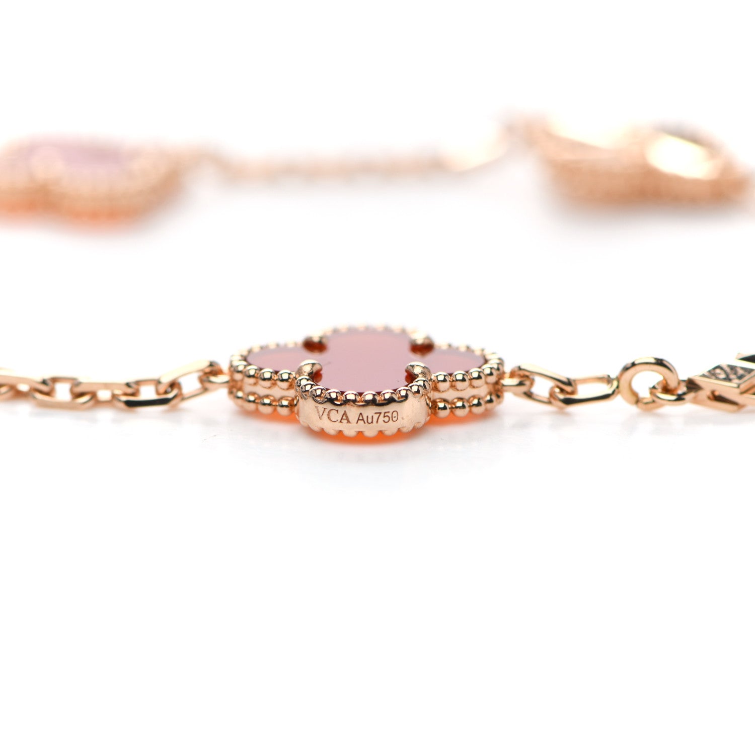 Van Cleef & Arpels 18K Rose Gold Carnelian 5 Motifs Guilloche Vintage Alhambra Bracelet 5 of 6