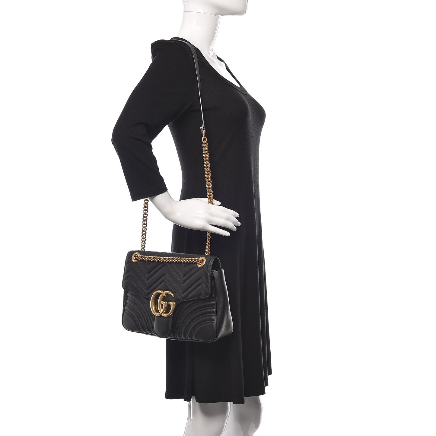 Calfskin Matelasse Medium GG Marmont Shoulder Bag Black
