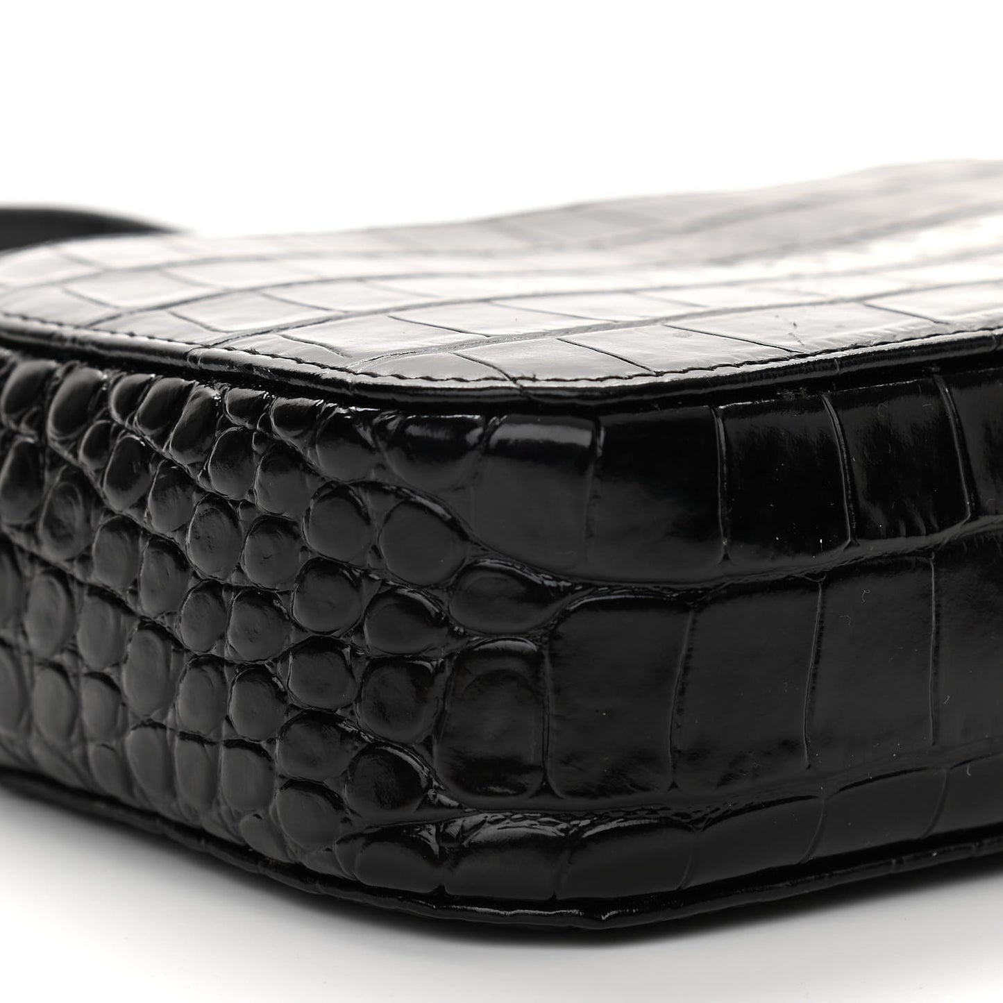 Shiny Calfskin Logo Crocodile Embossed XS Everyday Camera Bag Black