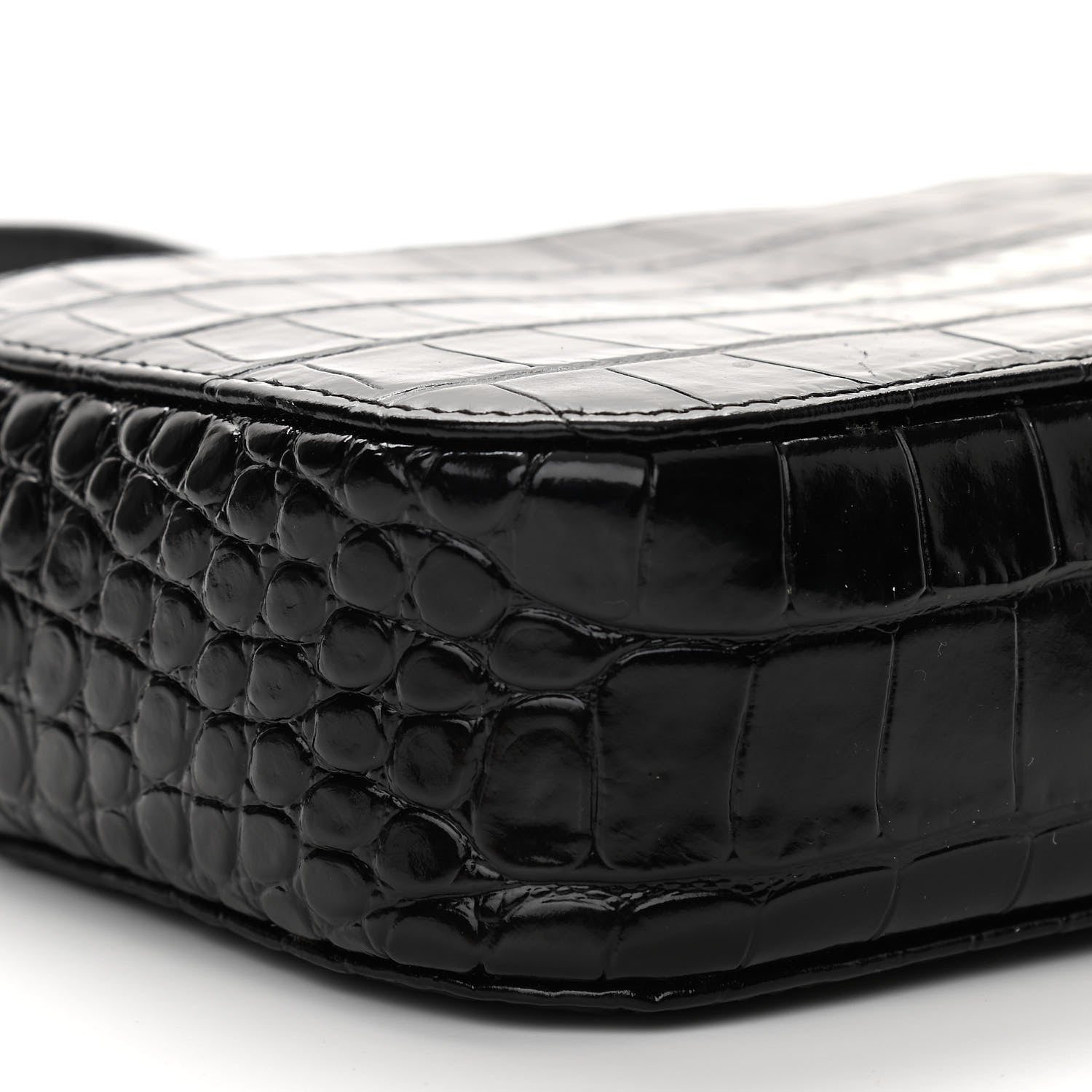 Balenciaga Shiny Calfskin Logo Crocodile Embossed XS Everyday Camera Bag Black 8 of 10