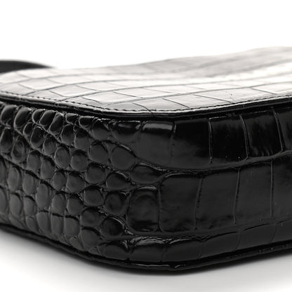 Balenciaga Shiny Calfskin Logo Crocodile Embossed XS Everyday Camera Bag Black 8 of 10