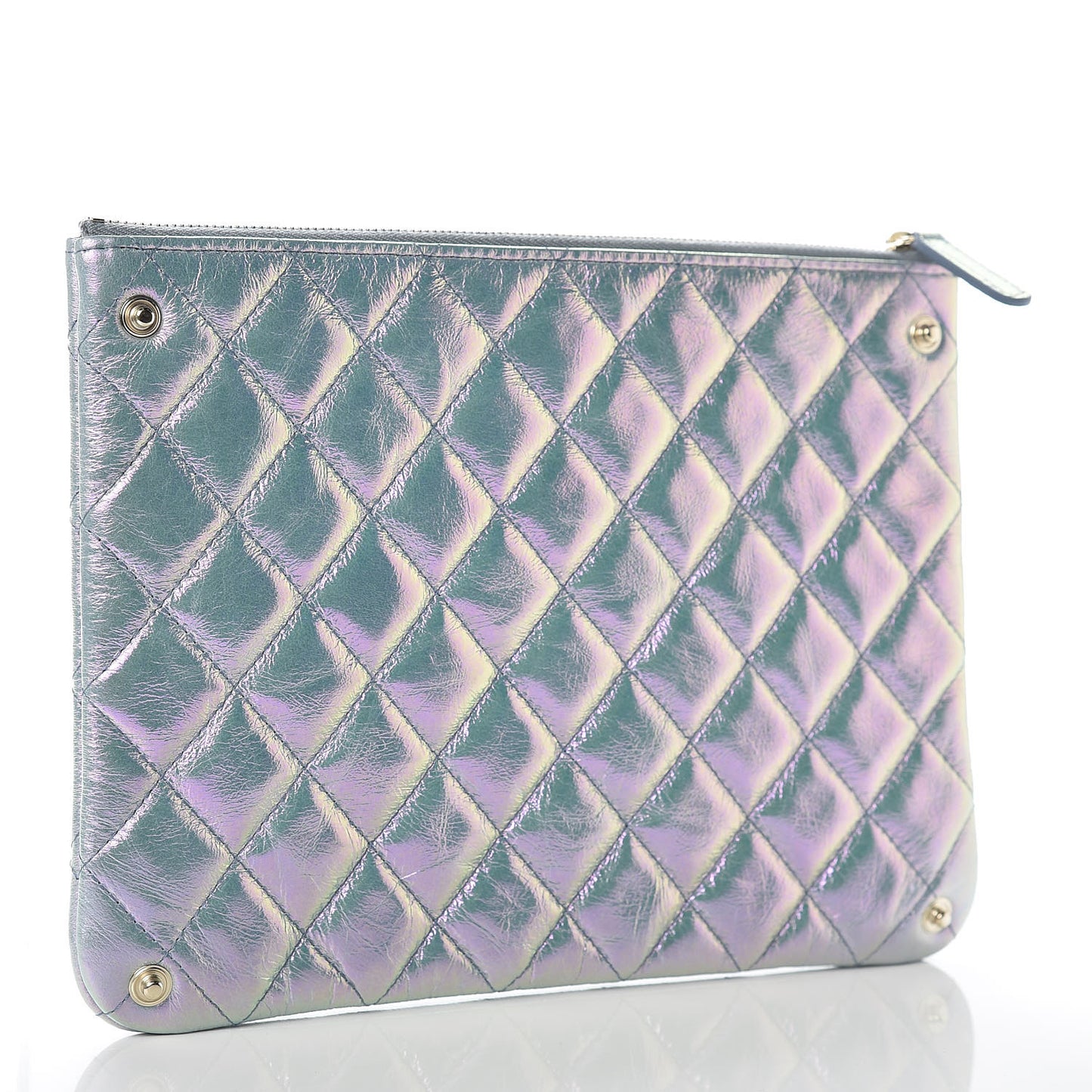 Iridescent Crumpled Lambskin Double Cosmetic Case Light Blue