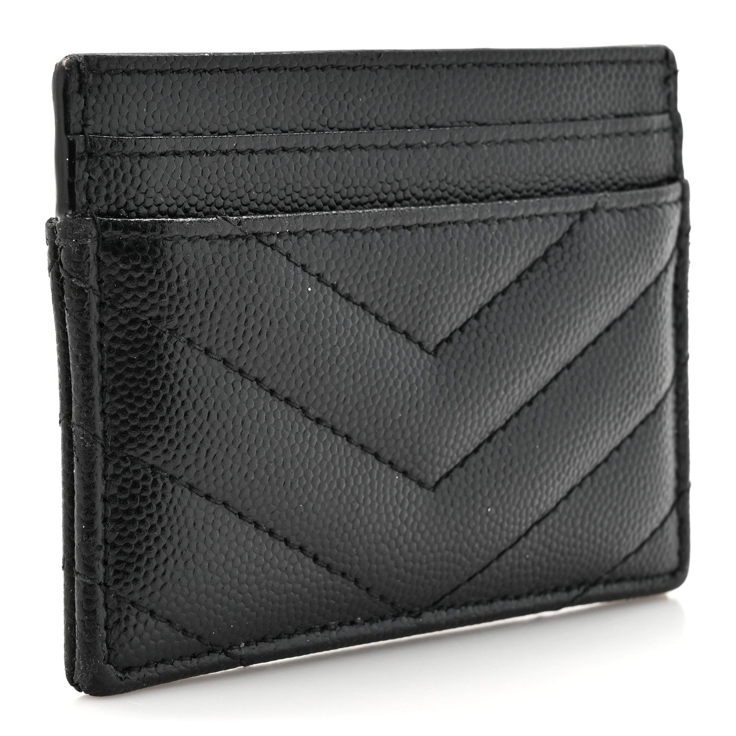 Saint Laurent Grain De Poudre Matelasse Chevron Monogram Credit Card Case Black 3 of 14