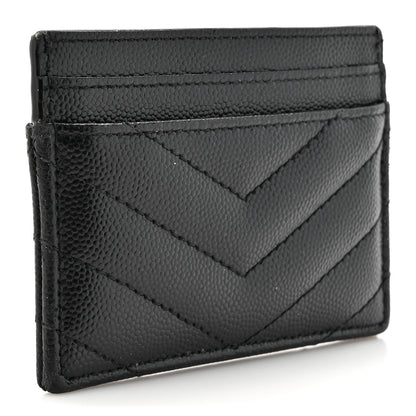 Saint Laurent Grain De Poudre Matelasse Chevron Monogram Credit Card Case Black 3 of 14