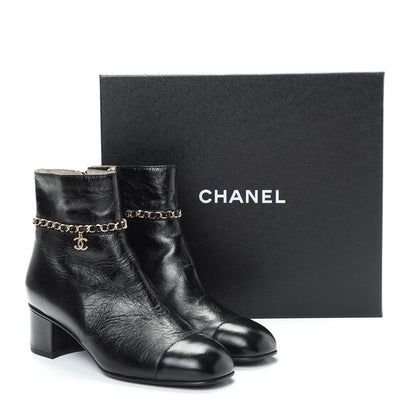 Chanel Crumpled Calfskin Cap Toe Chain Short Boots 39 Black 11 of 11