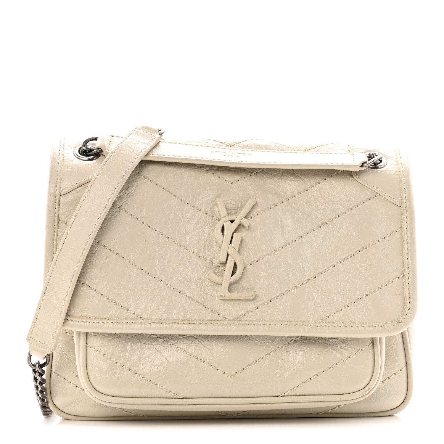 Saint Laurent Crinkled Calfskin Matelasse Monogram Baby Niki Chain Satchel Crema Soft 1 of 13