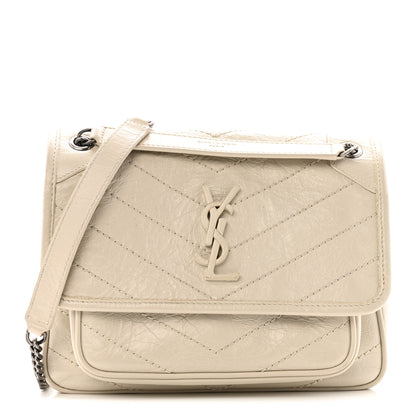Saint Laurent Crinkled Calfskin Matelasse Monogram Baby Niki Chain Satchel Crema Soft 1 of 13