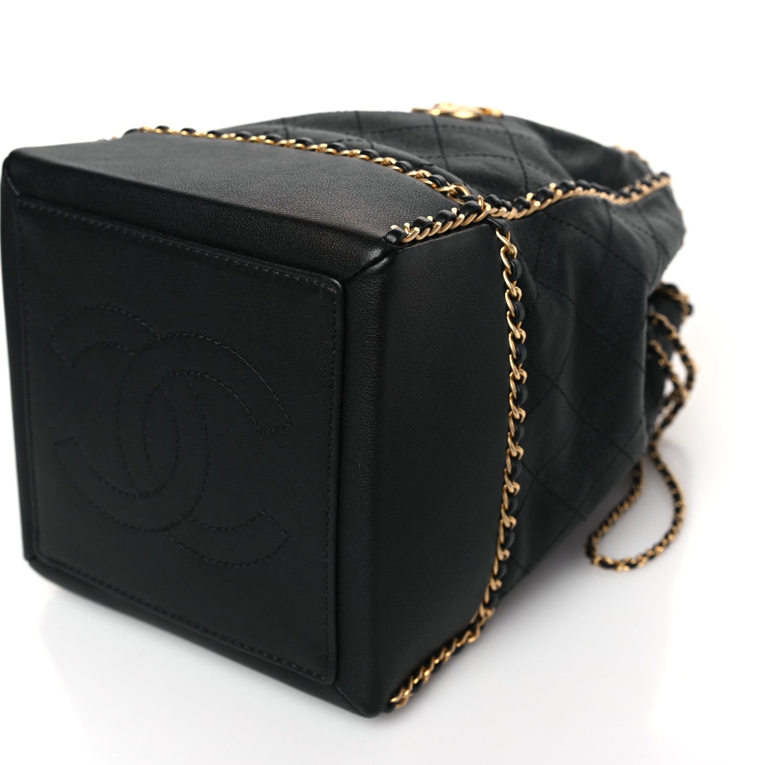 Chanel Calfskin Quilted Chain Bucket Bag Black 9 of 9