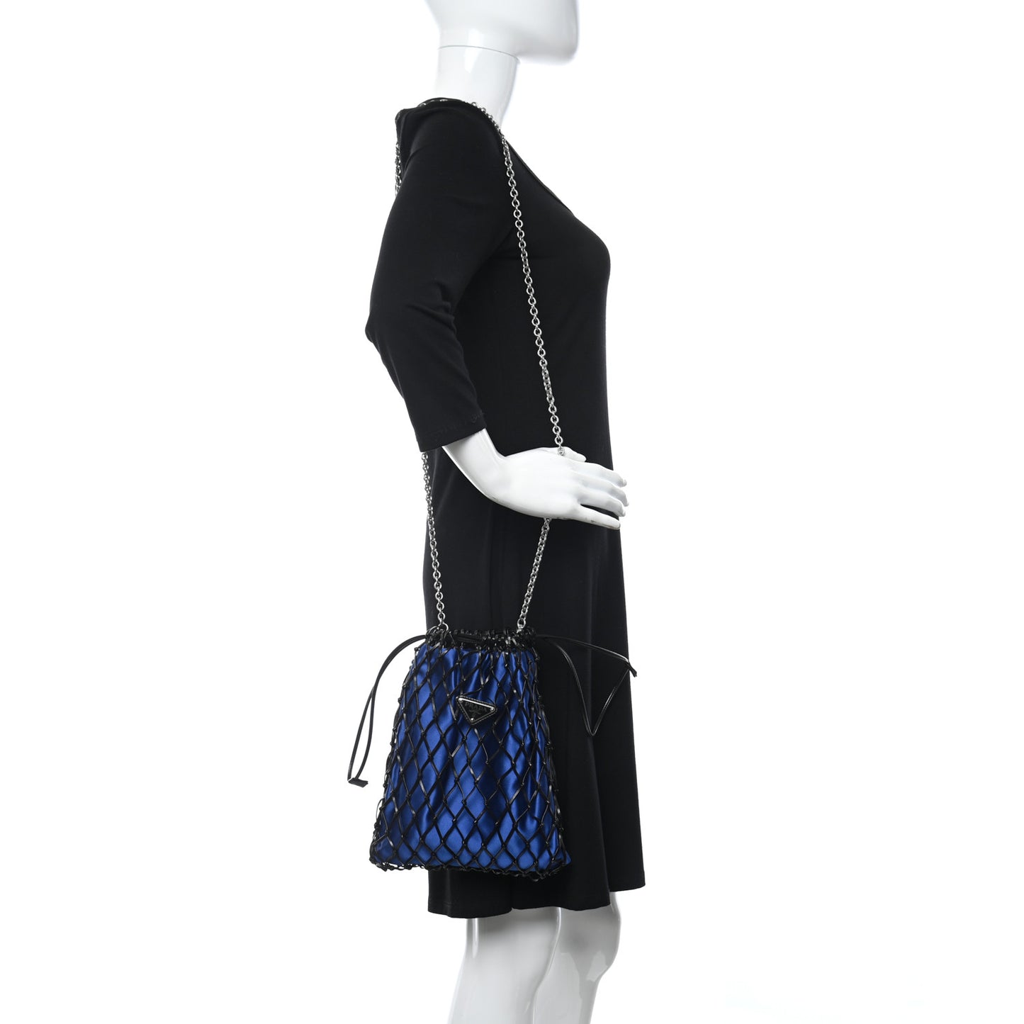 Satin Net Chain Bag Blue Black