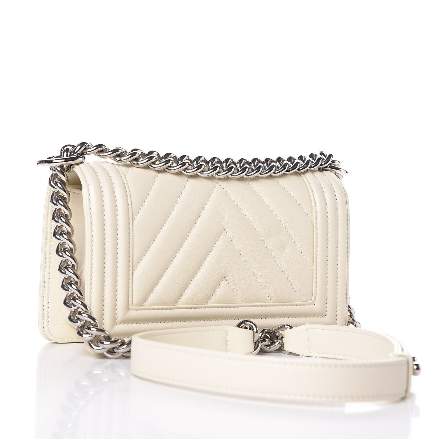Calfskin Chevron Quilted Small Boy Flap White