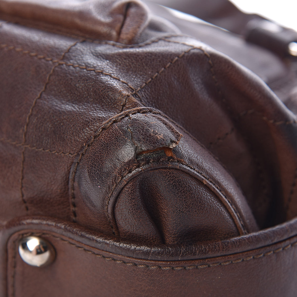 Calfskin Stitched Outdoor Ligne Bowler Brown