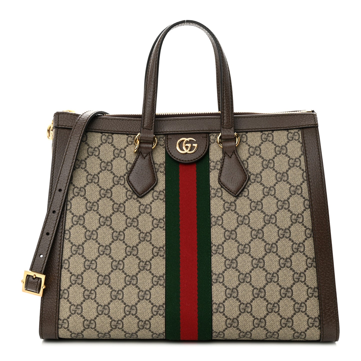 GG Supreme Monogram Web Medium Ophidia Tote Bag Brown