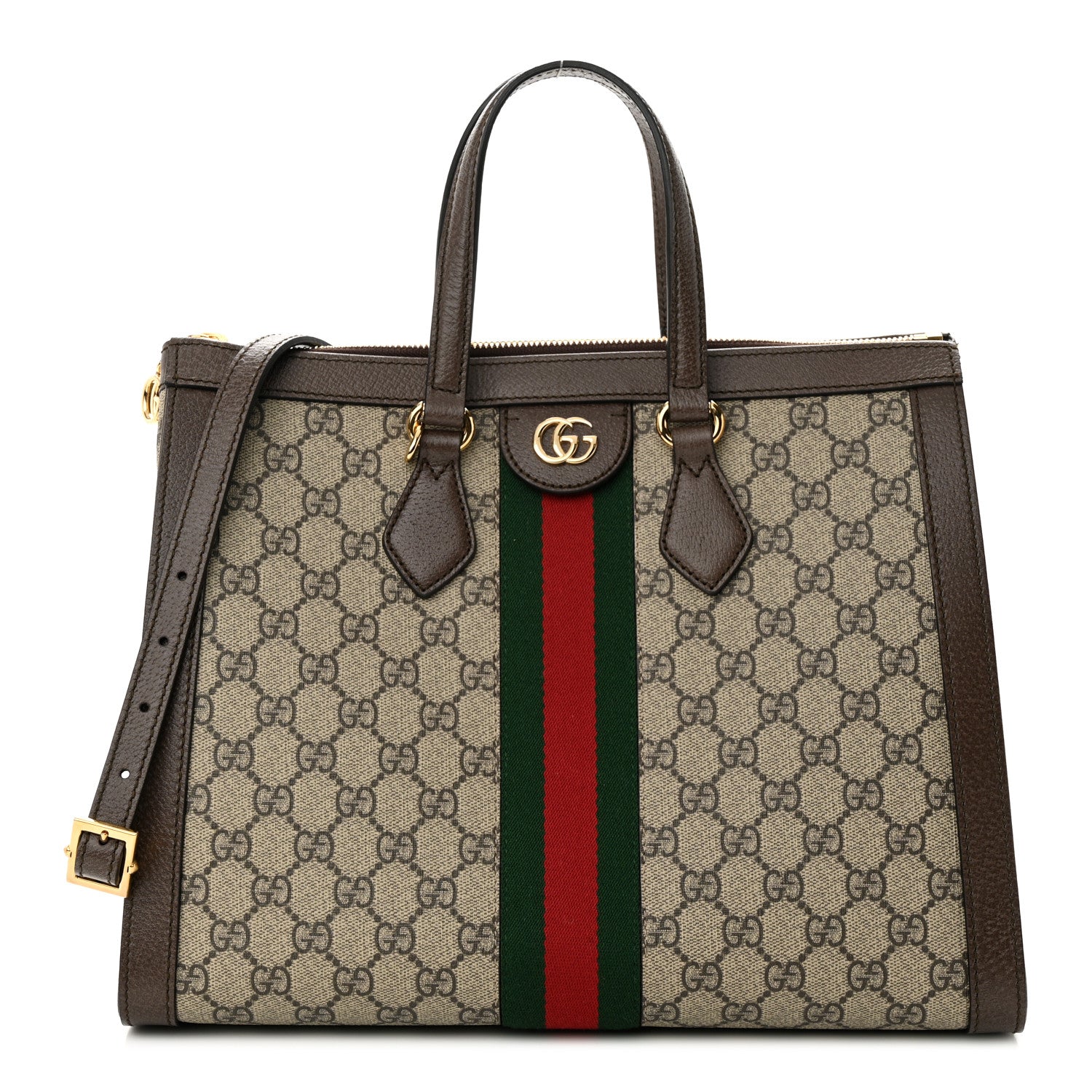 Gucci GG Supreme Monogram Web Medium Ophidia Tote Bag Brown 1 of 10