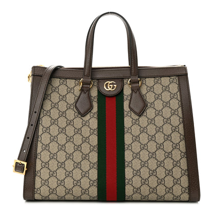 Gucci GG Supreme Monogram Web Medium Ophidia Tote Bag Brown 1 of 10