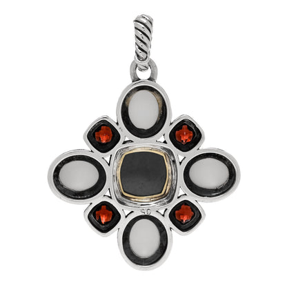 David Yurman Sterling Silver 18K Yellow Gold White Agate Hematine Garnet Enhancer Pendant 3 of 4