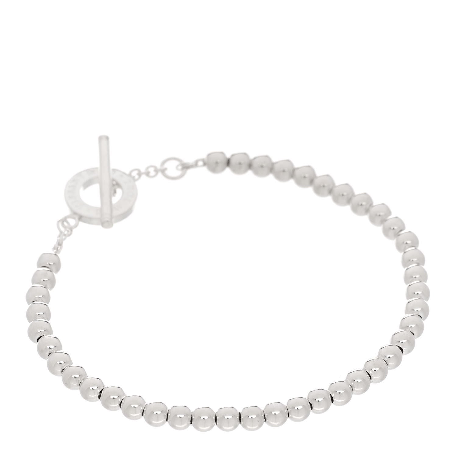 Tiffany Sterling Silver 4mm Beads Toggle Bracelet 1 of 4