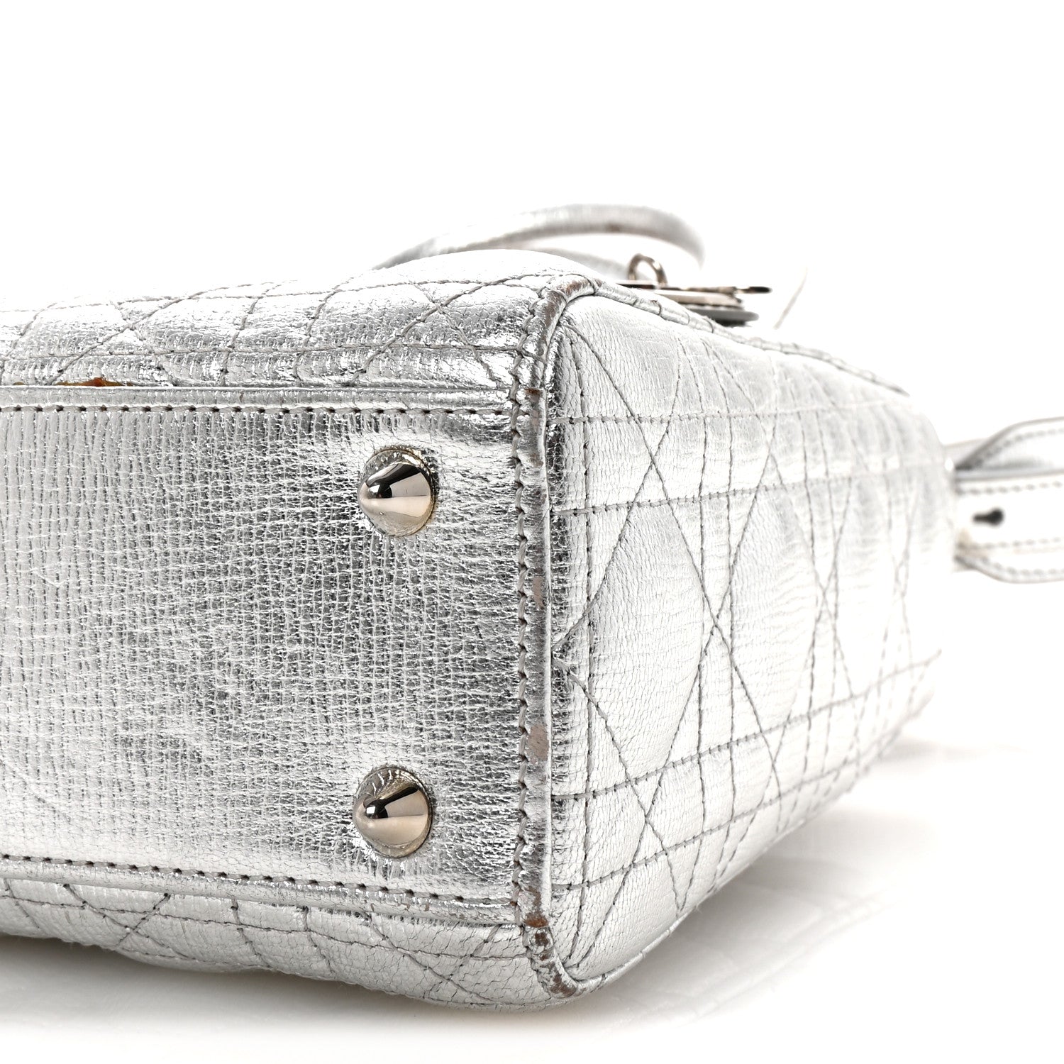 Christian Dior Metallic Grained Calfskin Cannage Small Lucky Badges My Lady Dior Silver 9 of 9