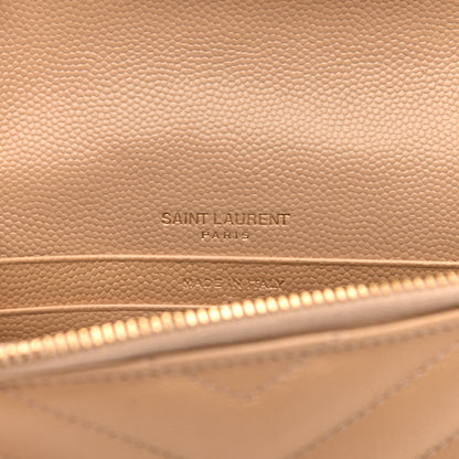 Saint Laurent Grain De Poudre Matelasse Chevron Monogram Envelope Chain Wallet Nude Powder 8 of 9