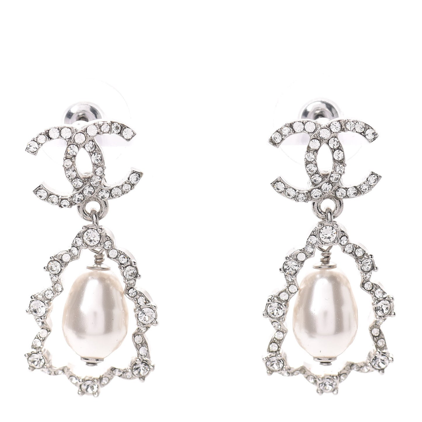 Crystal Pearl Imperial Bow Earrings Silver
