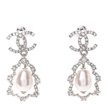 Chanel Crystal Pearl Imperial Bow Earrings Silver 1 of 5