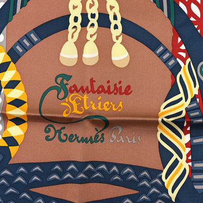 Hermes Silk Fantaisie D'etriers Scarf 90 Creme Noisette Marine 2 of 3