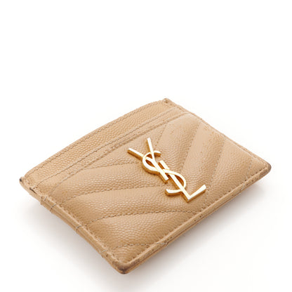 Saint Laurent Grain De Poudre Matelasse Chevron Monogram Credit Card Case Cork 4 of 10