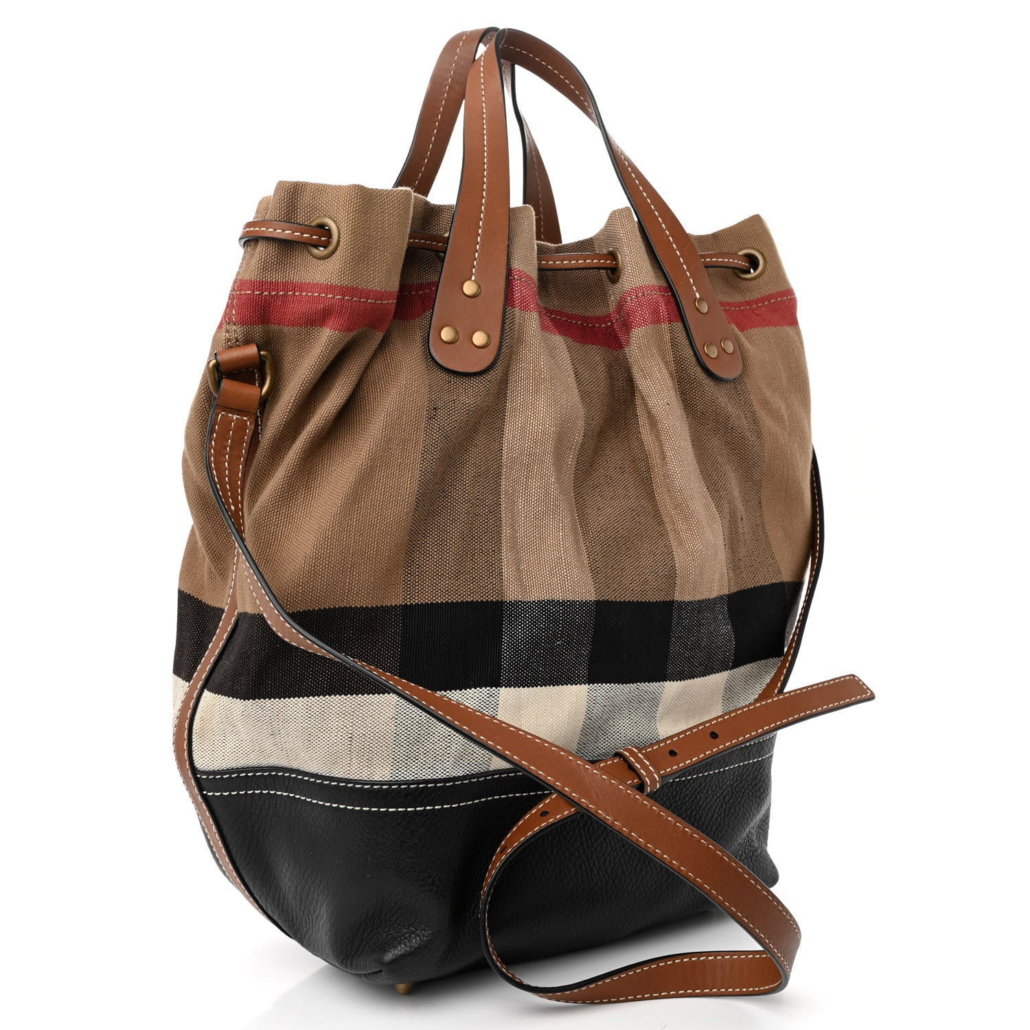 Burberry Grainy Calfskin House Check Canvas Medium Heston Crossbody Tan 4 of 11