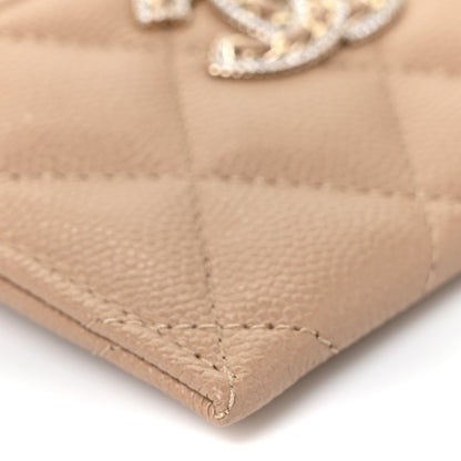 Chanel Caviar Quilted Crystal Card Holder Beige 10 of 12