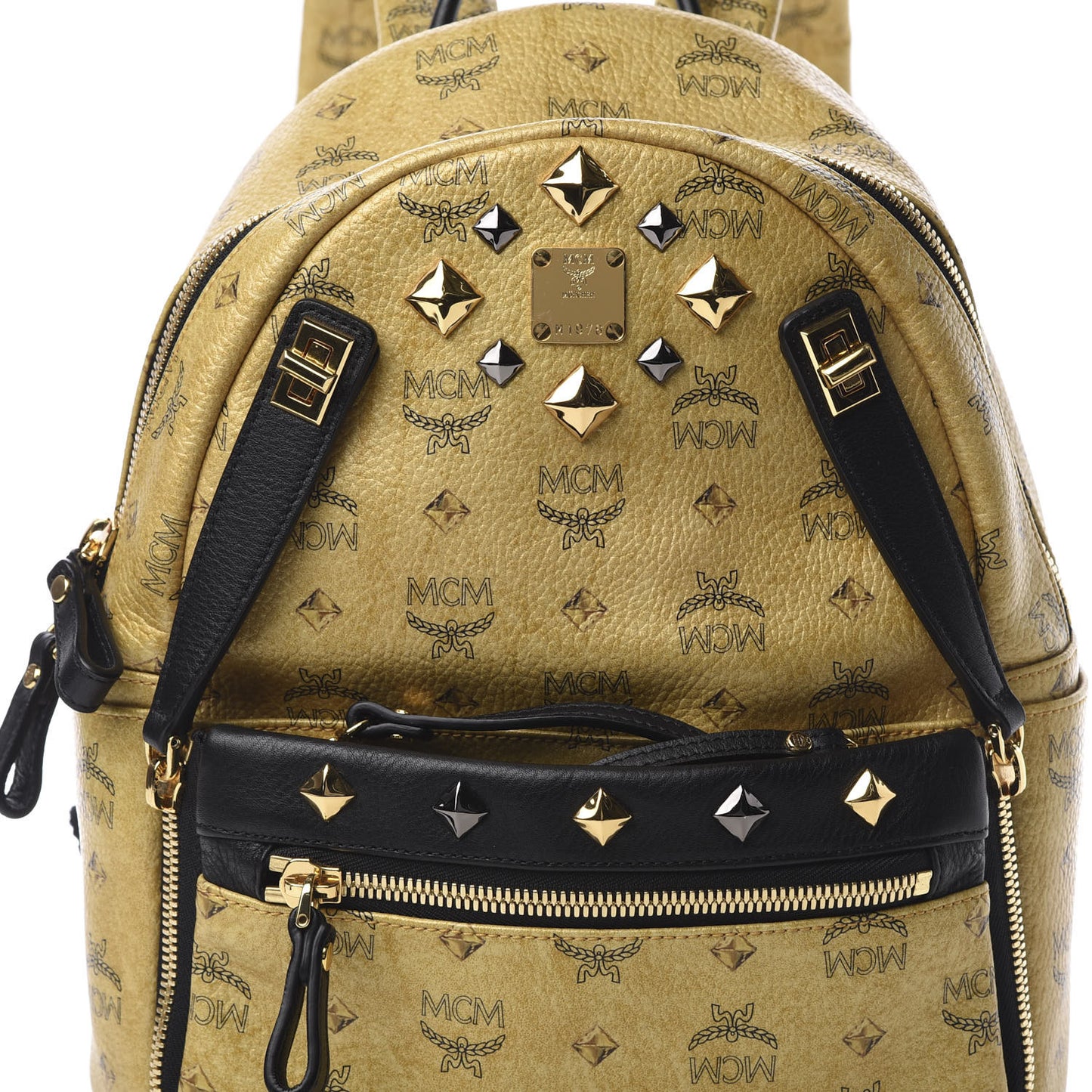 Metallic Visetos Studded Small Dual Stark Backpack Gold