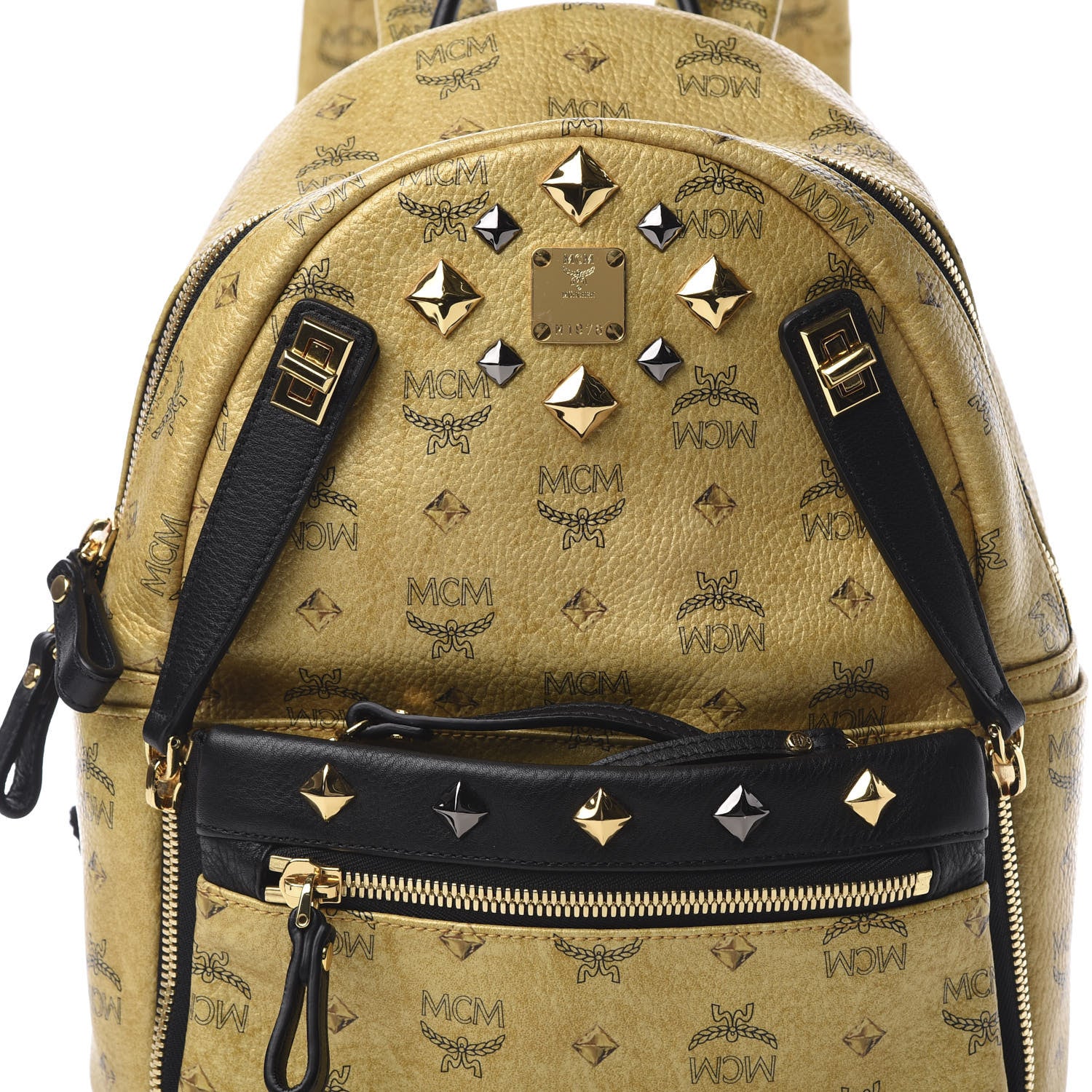 MCM Metallic Visetos Studded Small Dual Stark Backpack Gold 7 of 11