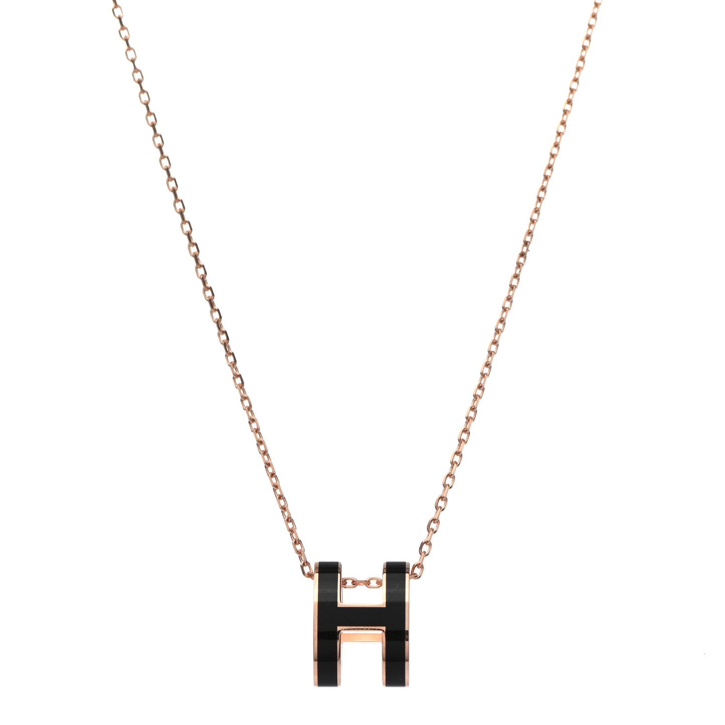 Lacquered Rose Gold Pop H Pendant Necklace Black