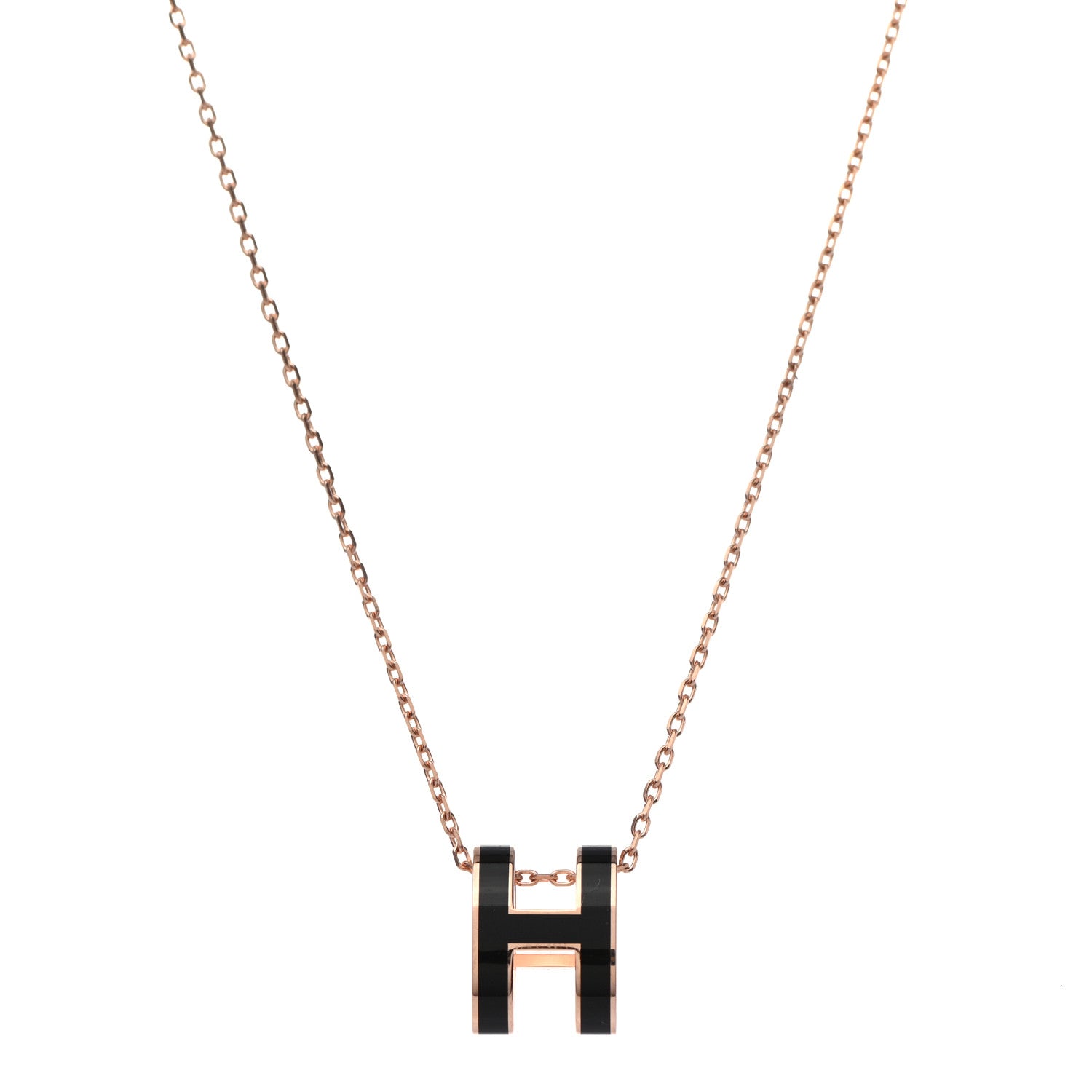 Hermes Lacquered Rose Gold Pop H Pendant Necklace Black 1 of 5