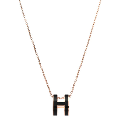 Hermes Lacquered Rose Gold Pop H Pendant Necklace Black 1 of 5